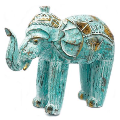 Rankų darbo medinė dramblio statulėlė Turquoise Gold 27 × 24 cm