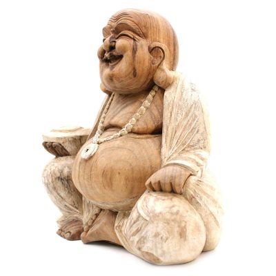 Rankų darbo Budos statula Happy (balintas medis) 40 cm